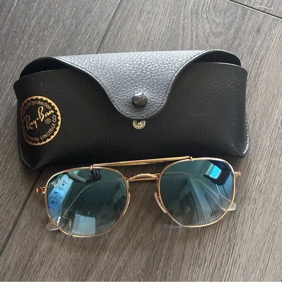 Ray-Ban Marshall- light blue and gold SZ 54-21 Ray-Ban RB3648 001 THE MARSHAL Sunglasses Arista/G-15 Green  main image 3